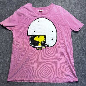 Zara x Peanuts Woodstock Helmet Graphic Tee Pink Washed XL Cotton